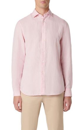 Bugatchi Axel Linen Button-Up Shirt in Pink at Nordstrom, Size Xxx-Large