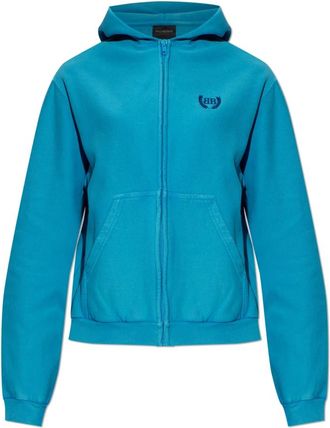 Balenciaga Logo Embroidery Hoodie - Dames - Vesten met rits - Blauw - M - Katoen - Hoodies & sweatvesten