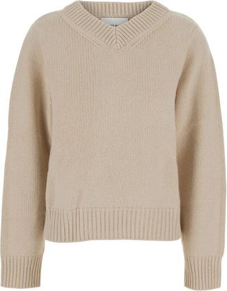 Soft Goat Trui met V-hals - Dames - V-hals truien - Beige - M - Wol - Truien & Vesten