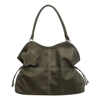 Generic Women Girls PU Leather Single Shoulder Handbag Solid Color Shoulder Bag for School Work Daily Use-Green