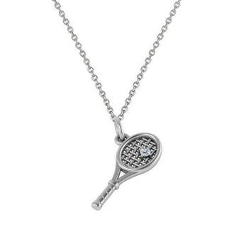 Allurez Tennis Racket With Diamond Ball Charm Pendant Necklace 14K in White Gold at Nordstrom, Size 18