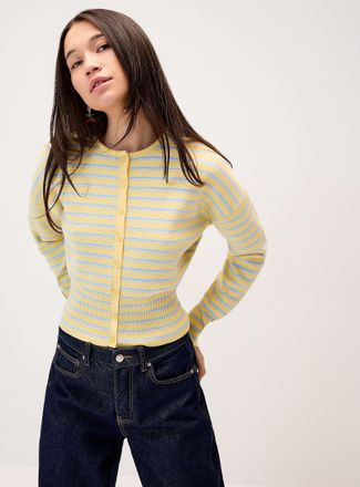 Twik Womens Striped fitted-waist Cardigan Sweater