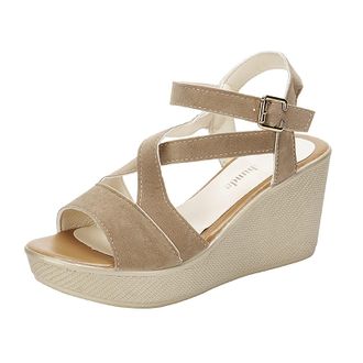 Generic Cocila Ladies Sandals Fashion Strap Roman Mouth Open Toe Causal Platform Solid Color Beige, 4.5 Wide Fit Gold With Arch Support For Women Leather Size