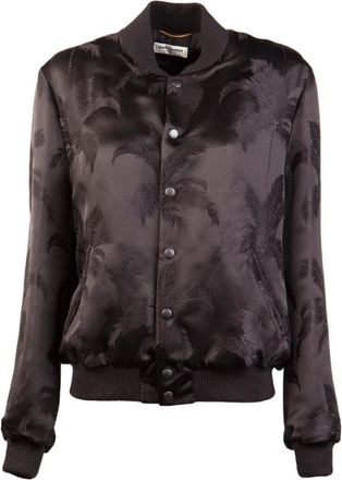 Saint Laurent Zwarte Bomberjack met Palmprint - Heren - Bomber jackets - Zwart - S - Katoen - Jassen