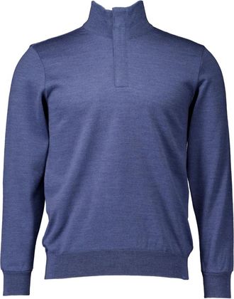 Paul & Shark Zomerse wollen trui met halve rits en Alcantara details - Heren - Coltruien - Blauw - M - Wol - Truien & Vesten