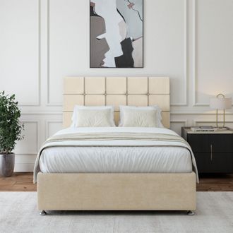 Bedmaster Luxury Velvet Divan Base & Square Headboard in Natural | Size: Small Single