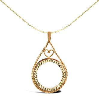 Jewelco London 9ct Gold Heart Teardrop Rope Half Sovereign Coin Mount Pendant - JSP012-H