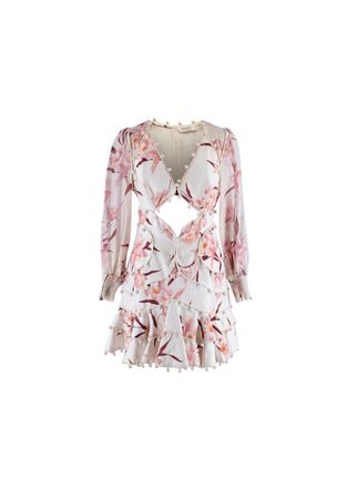 Zimmermann Floral Printed Cream Linen Mini Dress Size M