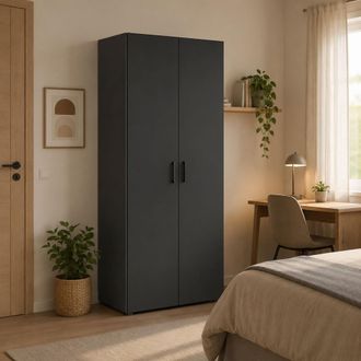 Dmora Guardarropa 2 Puertas Malvito, Armario Dormitorio Con Repisa, Perchero, 2 Puertas, 74x179h Cm Negro Antracita
