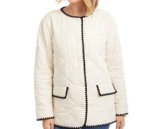 Karen Kane Edge Stitch Quilted Jacket In Cream/black