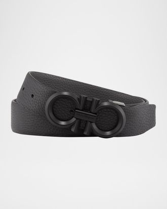 Ferragamo Men & apos;s Reversible Textured Leather Belt with Beveled Gancini Buckle