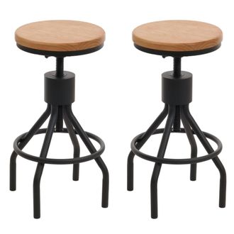 Hhg Hhg - Nunca Usado] Juego De 2 Taburetes De Bar 962, Taburete De Bar, Reposapi&eacute;s Giratorio Regulable En Altura Metal Industrial Madera Maciza, Naturale