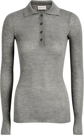 Moncler Ribbed Wool Polo top - Grey - XS (UK 8 / XS)