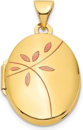 Diamond2Deal 14k Yellow Gold Enamel Leaves 19mm Oval Locket Pendant