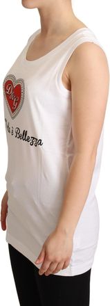 Dolce & Gabbana Womens White La Moda Crystal Tank Top T-Shirt Cotton