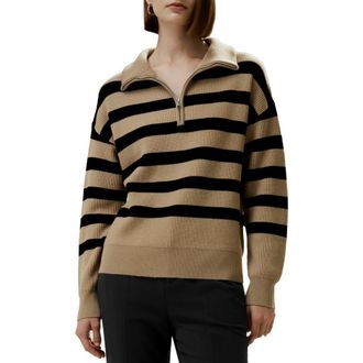 LilySilk Collared Quarter-Zip Wool Sweater in Brown at Nordstrom, Size Medium