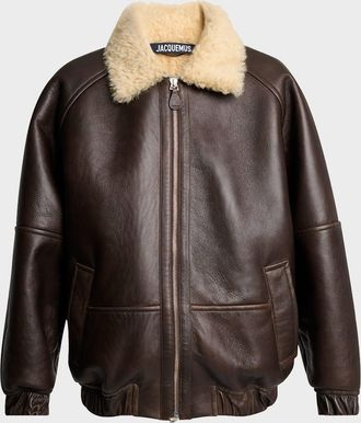 Jacquemus Men & apos;s Leather and Shearling Bomber Jacket