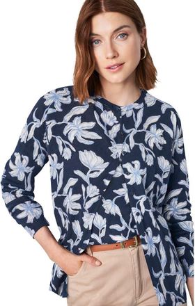 Jessica London Fine Gauge Button Front Cardigan in Blue Pretty Floral at Nordstrom, Size 28