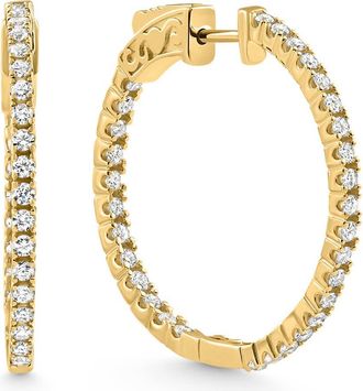 Pompeii3 1.75 ct Lab Grown Diamond Hoops Inside Outside 1 1/3 14K Yellow Gold Vault Lock