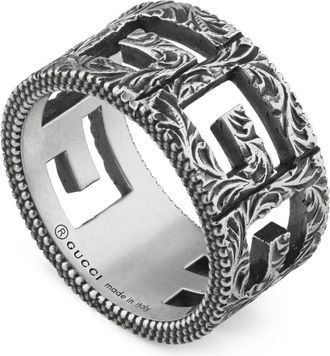 Gucci 925 sterling zilver - G kubus ring in verouderd sterling zilver - Dames - Ringen - Grijs - 59 MM - Accessoires