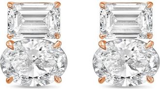 Diana M. Jewels 14kt rose gold 15.00 cts emerald and oval diamond earrings
