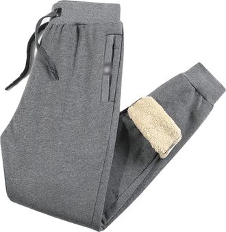 Generic Winter Thick Warm Cotton Tracksuit Pants Fleece Zipper Pocket Jogging Tracksuit Pants for Men Plus Size Sweatpants