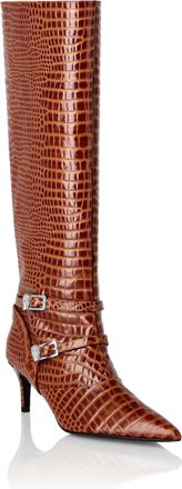 Philipp Plein Low-Heel Strapped High Boots Cocco Print