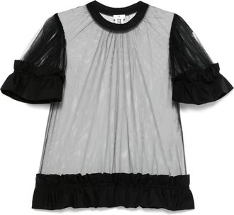 Comme Des Garçons ruffle-detail sheer blouse - women - Nylon/Cotton - S - Black