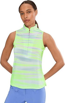 Jamie Sadock Painted Sunset Sleeveless Front Zip Womens Clothing Yellow : SM, Polyester/Spandex