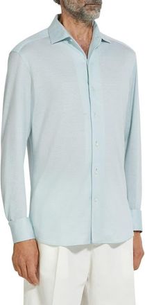 Ermenegildo Zegna Crossover Silk, Linen & Cotton Button-Up Shirt in Bright Blue Solid at Nordstrom, Size Xx-Large