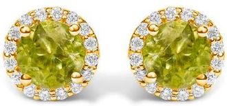 House of Brilliance 10K Gold Gemstone and 1/6 Cttw Diamond Halo Stud Earring in Yellow | Green Peridot at Nordstrom