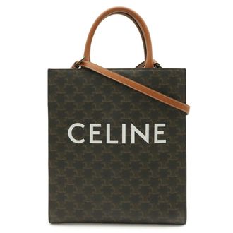 Celine Dark Brown White Leather Handbag Shoulder Bag Tote Bag (Pre-Owned)