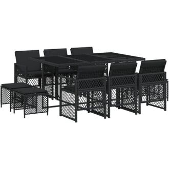 vidaXL Vidaxl - Set De Comedor Jard&iacute;n 11 Pzas Con Cojines Rat&aacute;n Sint&eacute;tico Negro