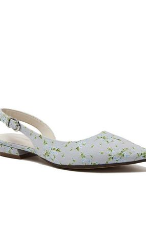 Lands End Leather Slingback Low Heels in Pale Gray Floral at Nordstrom, Size 8.5