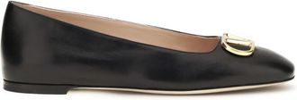 Valentino Garavani Black Leather Logo Ballet Flats