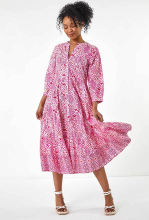 Roman Aztec Tiered Midi Dress
