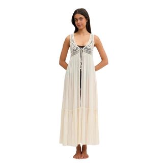 Twinset Strandjurk met strik aan de voorkant - Dames - Strandmode - Beige - L - Katoen - Badmode