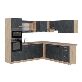 Vicco Cocina Esquinera R-line, Hormig&oacute;n Negro/roble Dorado, 237 X 247 Cm Sin Encimera