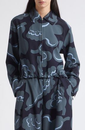 Marimekko Pulssi Kuksta Kukan Cropped Zip Shirt in Grey Dark Blue Light Blue at Nordstrom, Size 46