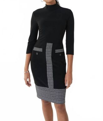 Joseph Ribkoff Long Sleeve Midi Dress In Black/white/silver