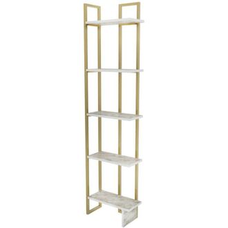 Dmora Dmora - Estante Para Libros Dbradari, Estante De Oficina, Porta Libros M&oacute;vil, Biblioteca, 45x22h180 Cm, Blanco Y Oro