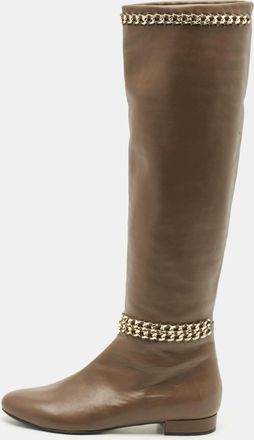 Le Silla Brown Leather Chain Detail Knee High Boots
