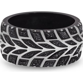 LuvMyJewelry Racer Swag Tire Tread Sterling Silver & Black Diamond Ring in Dark Grey at Nordstrom, Size 8.5