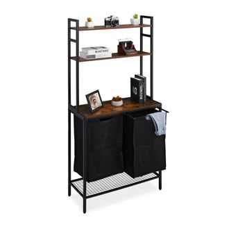 Relaxdays Mueble Para Ropa Sucia, 2 Cestos Extra&iacute;bles, Estanter&iacute;a Colada 162x80x34 Cm, Dise&ntilde;o Industrial, Negro Y Marr&oacute;n - Relaxdays