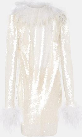 New Arrivals Feather-trimmed sequined minidress