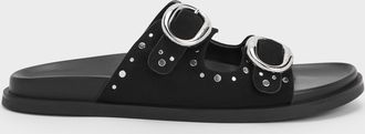Charles & Keith Studded Buckled Double-Strap Slides