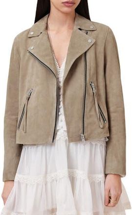 AllSaints Dalby Suede Moto Jacket in Warm Grey at Nordstrom Rack, Size 4 Us / 8 Uk
