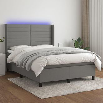vidaXL Vidaxl - Cama Box Spring Colch&oacute;n Y Luces Led Tela Gris Oscuro 140x190 Cm