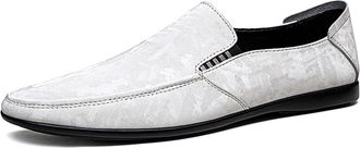 Generic for Men Mens Loafers Shoe PU Round Toe Faux Snake Print Leather Stitching Details Flexible Anti-Slip Slip Resistant Comfortable Party Slip-on(White,8.