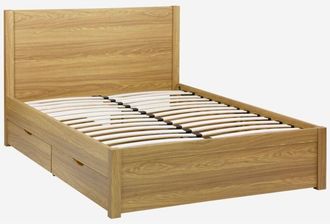 Sweeek Cama Con Somier De L&aacute;minas Y Cabecero, 140cm + 4 Cajones Decorativos De Madera